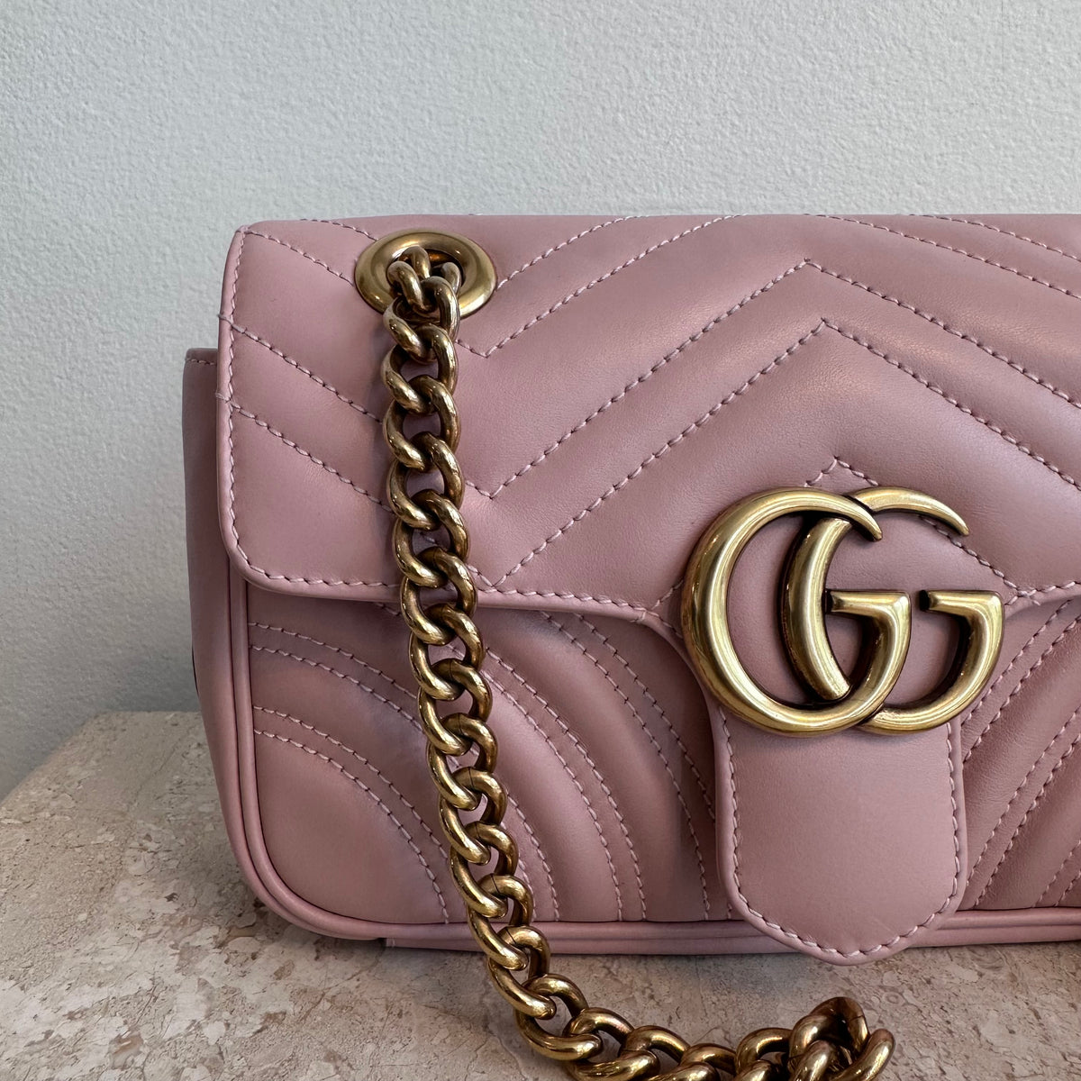 Pre Owned GUCCI Blush GG Marmont Small Shoulder Bag Valamode