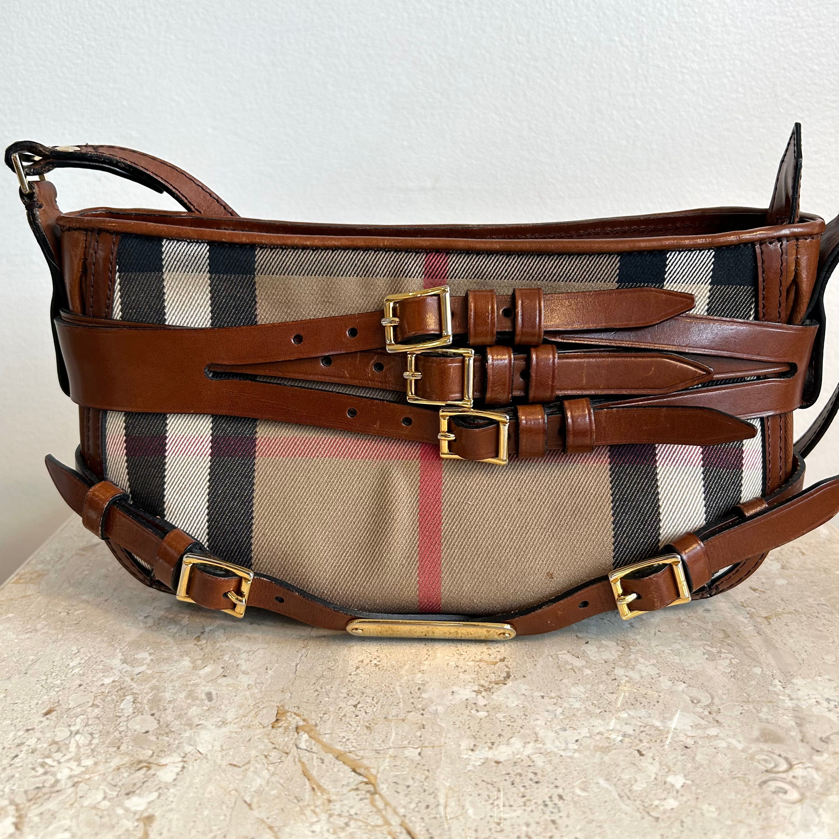 Pre-Owned BURBERRY Brown Leather House Check Small Langford Crossbody
