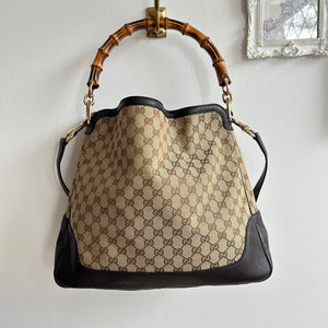 Pre-Owned GUCCI Bamboo GG Canvas Shoulder Bag