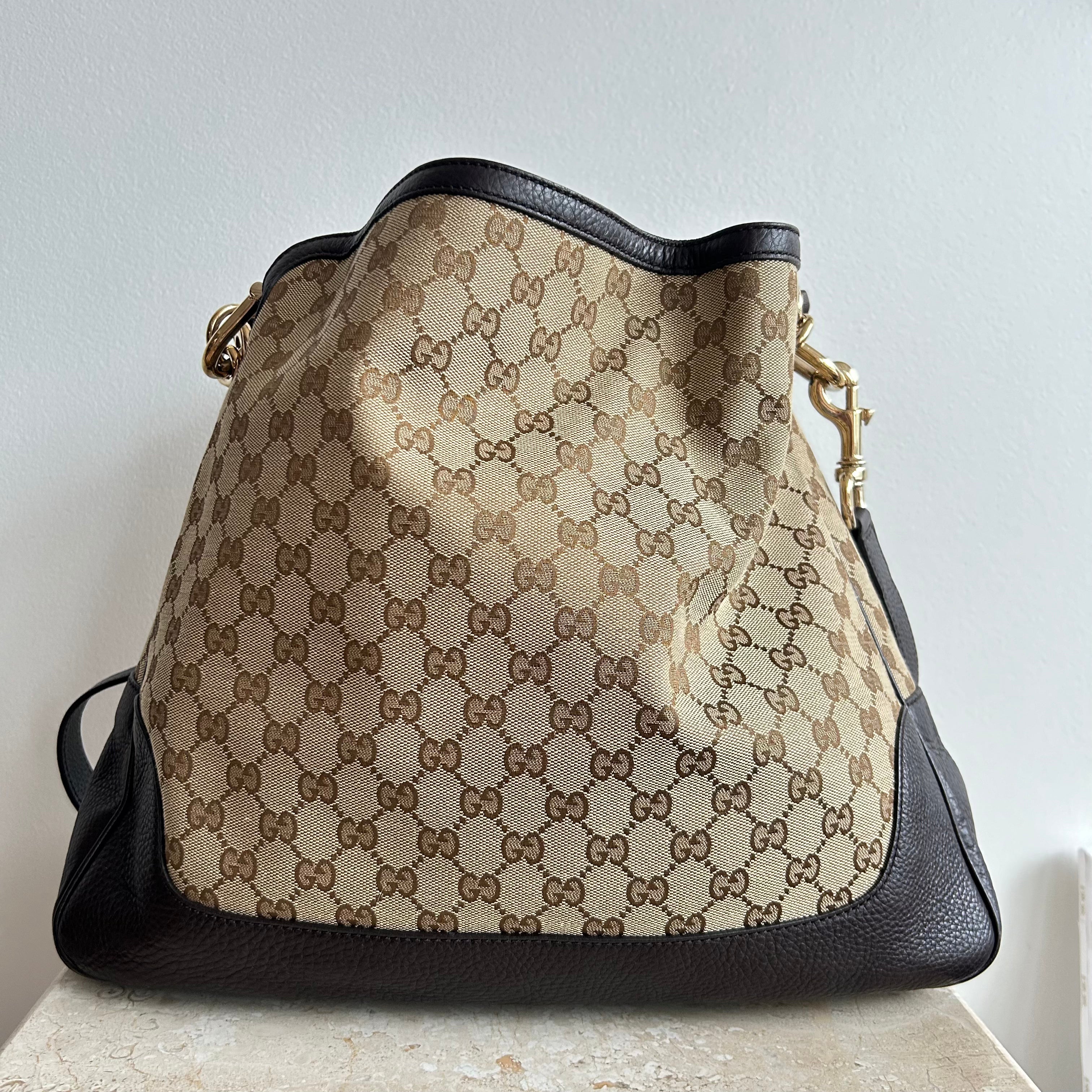 Pre-Owned GUCCI Bamboo GG Canvas Shoulder Bag