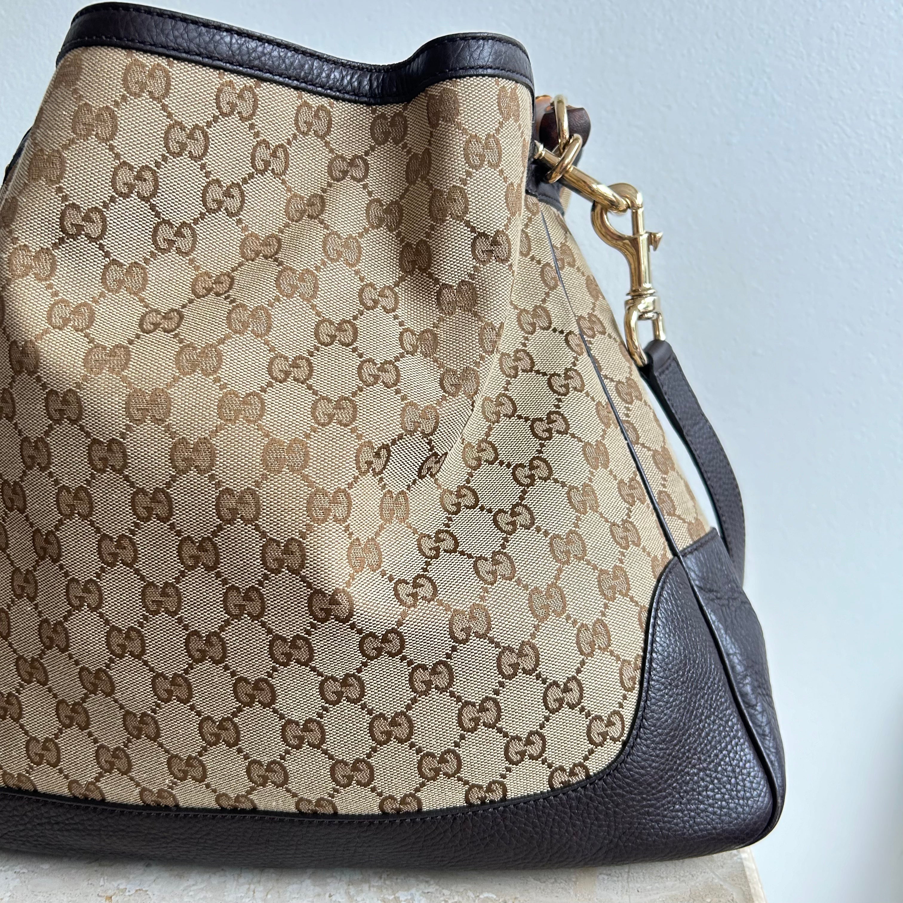 Pre-Owned GUCCI Bamboo GG Canvas Shoulder Bag