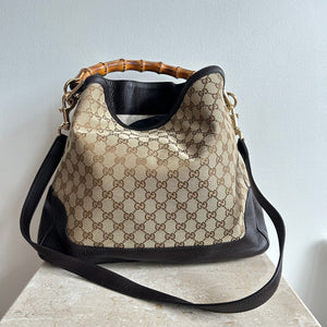 Pre-Owned GUCCI Bamboo GG Canvas Shoulder Bag