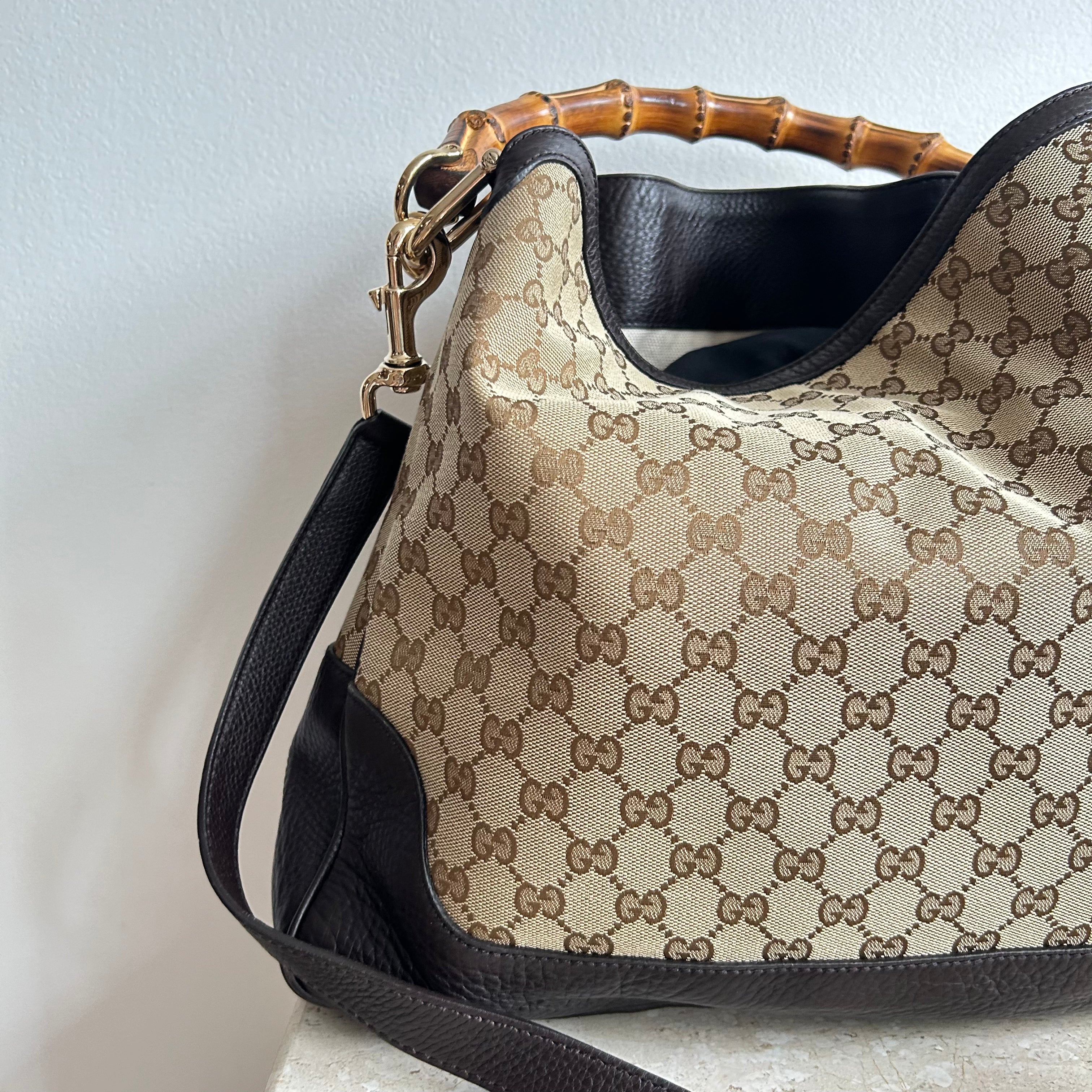 Pre-Owned GUCCI Bamboo GG Canvas Shoulder Bag