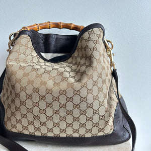 Pre-Owned GUCCI Bamboo GG Canvas Shoulder Bag