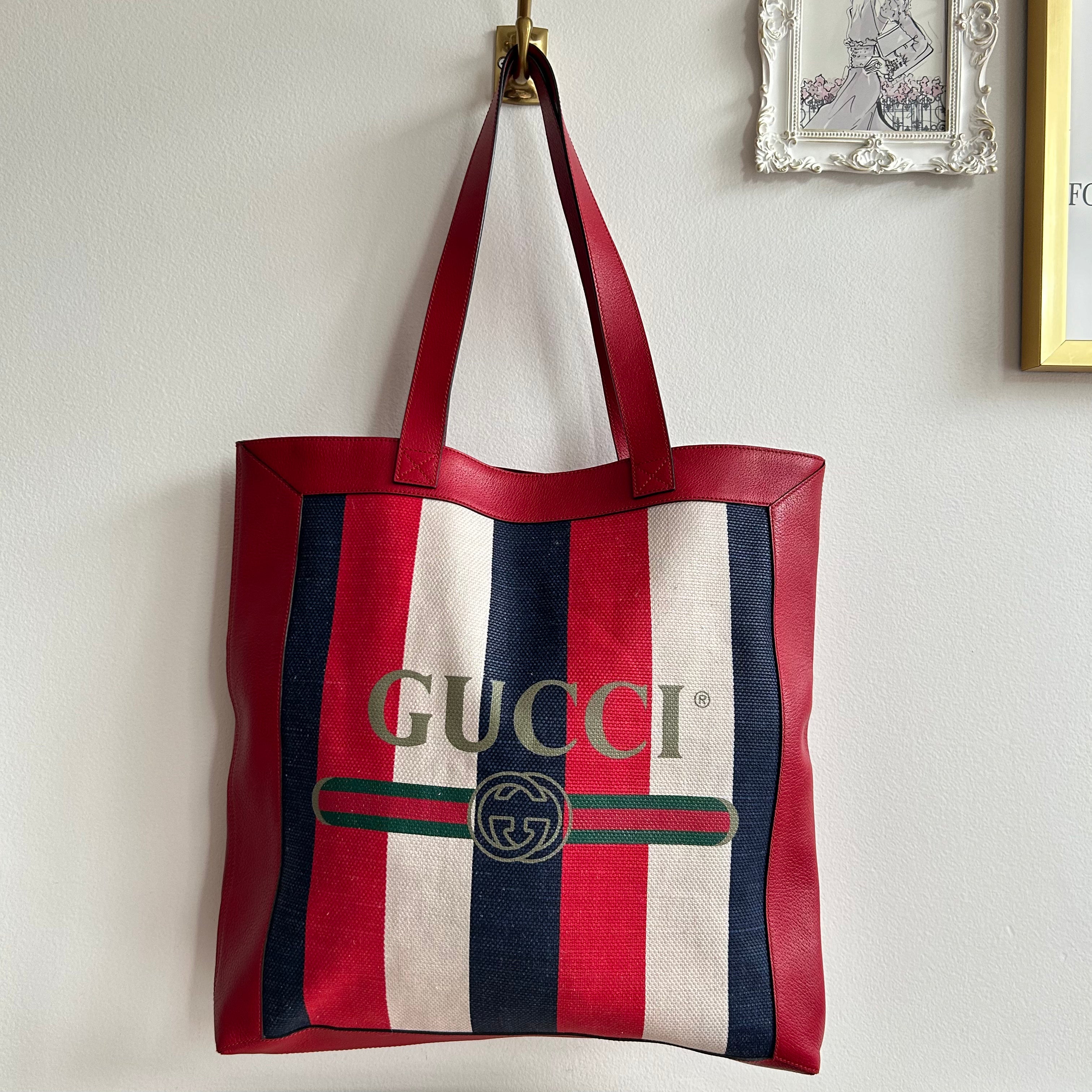 Pre-Owned GUCCI Calfskin Sylvie Stripe Tote Bag