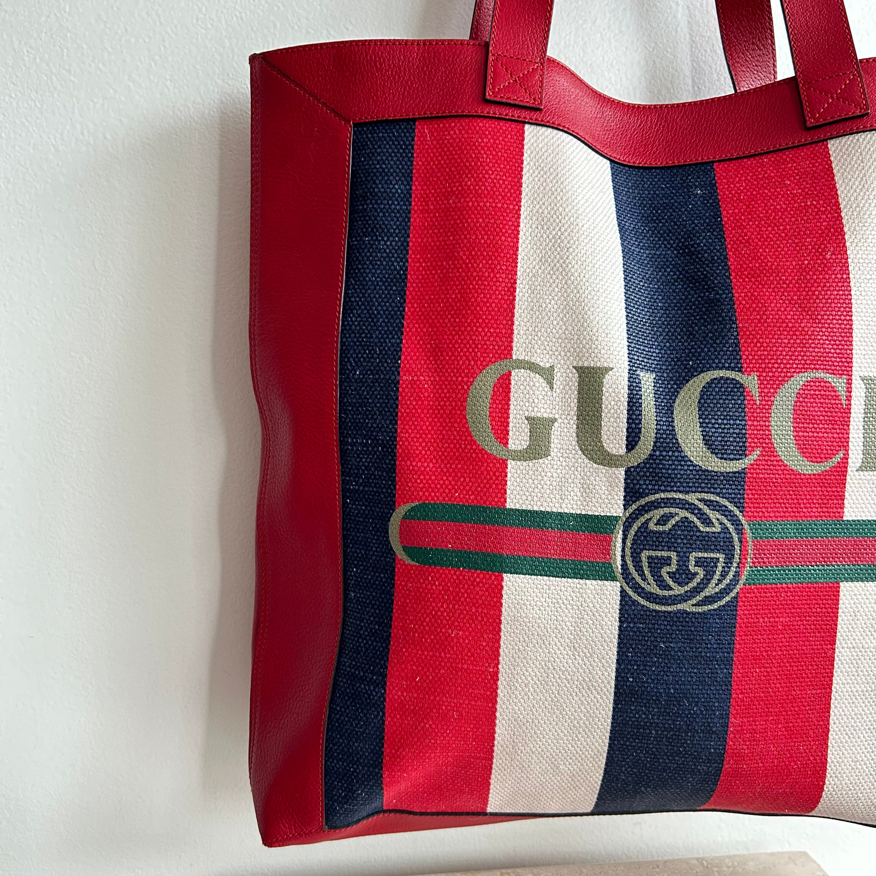 Pre-Owned GUCCI Calfskin Sylvie Stripe Tote Bag