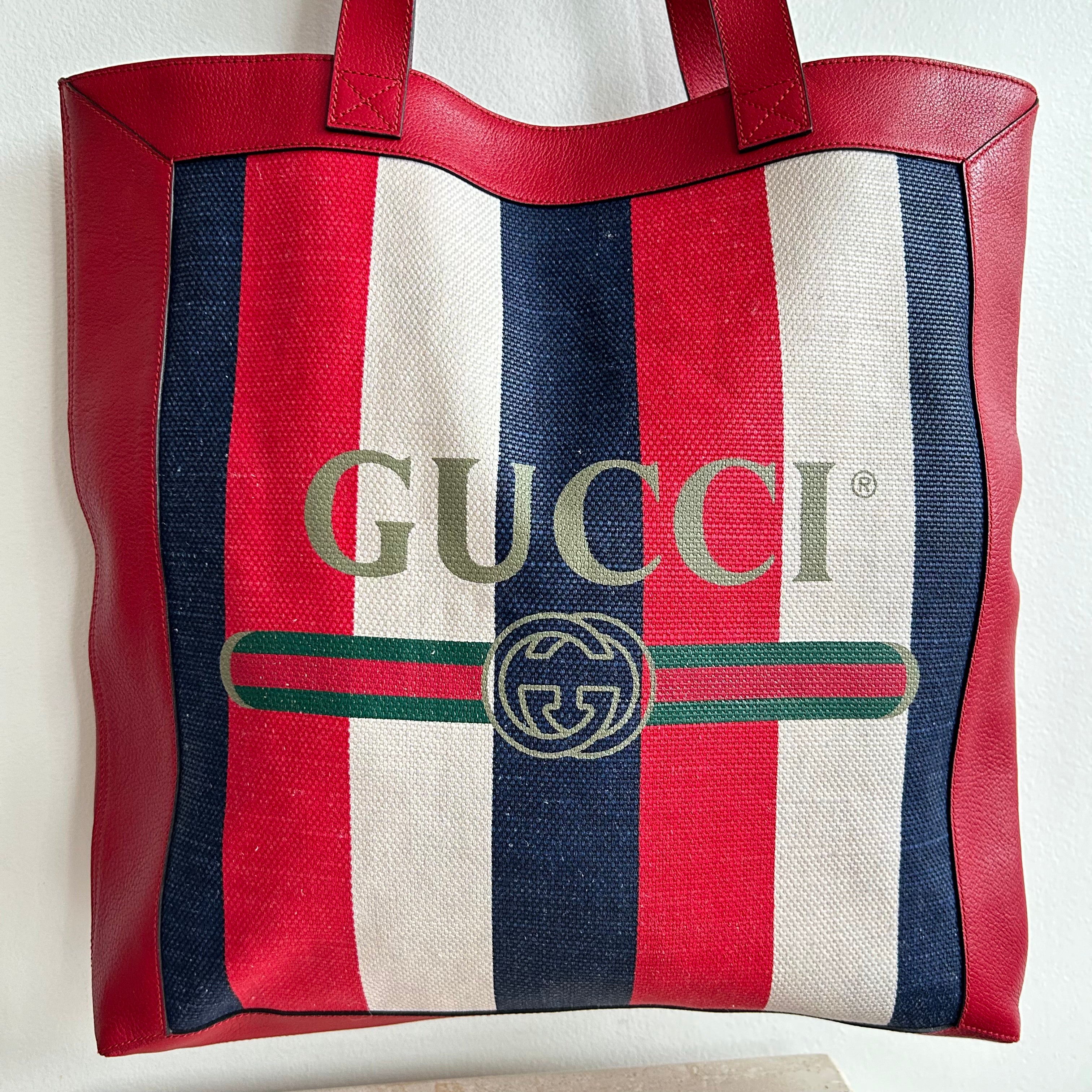 Pre-Owned GUCCI Calfskin Sylvie Stripe Tote Bag