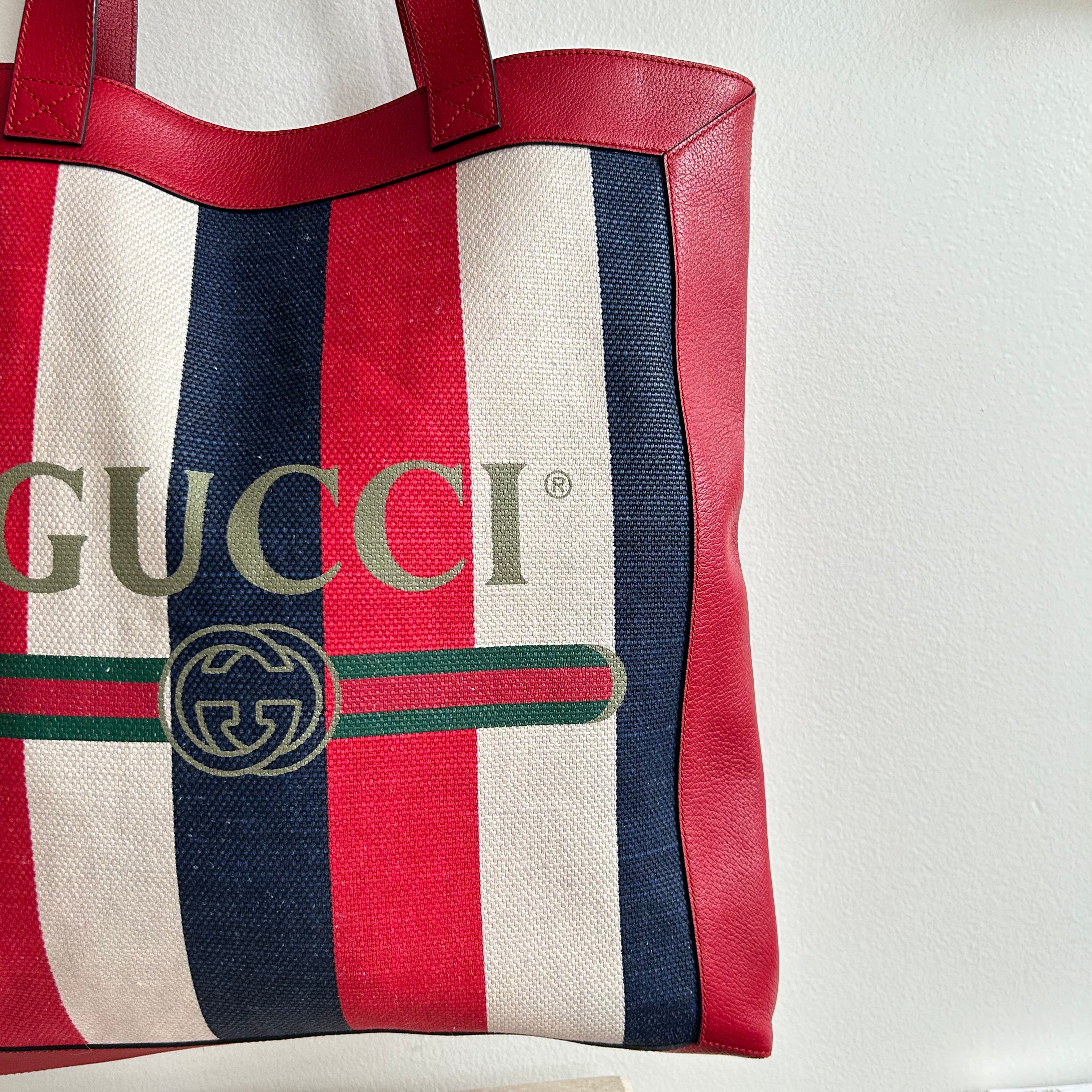 Pre-Owned GUCCI Calfskin Sylvie Stripe Tote Bag