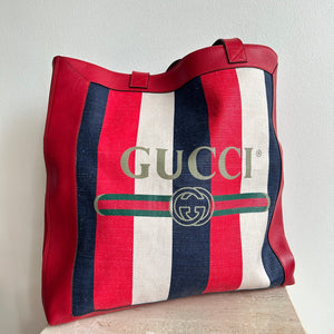 Pre-Owned GUCCI Calfskin Sylvie Stripe Tote Bag