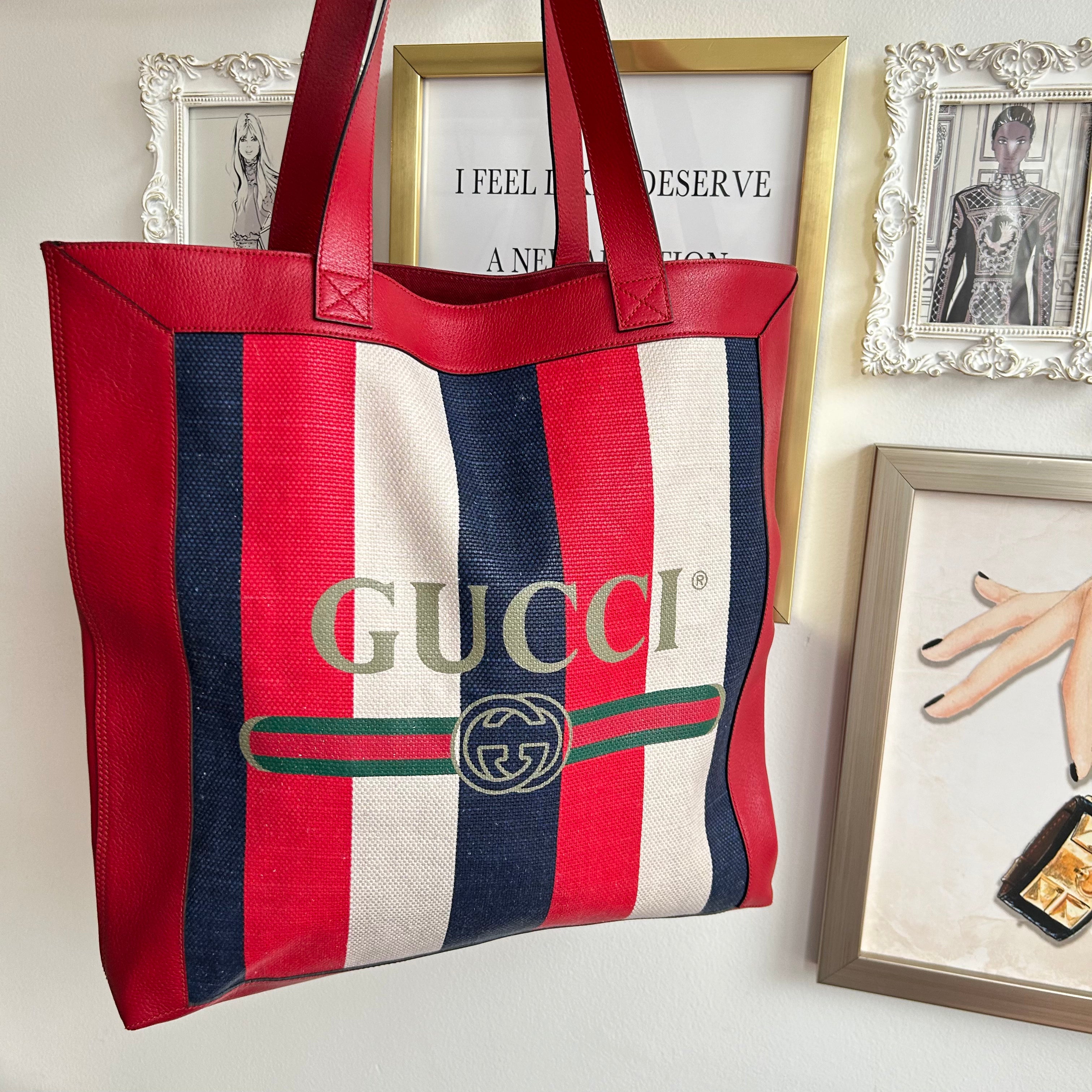 Pre-Owned GUCCI Calfskin Sylvie Stripe Tote Bag