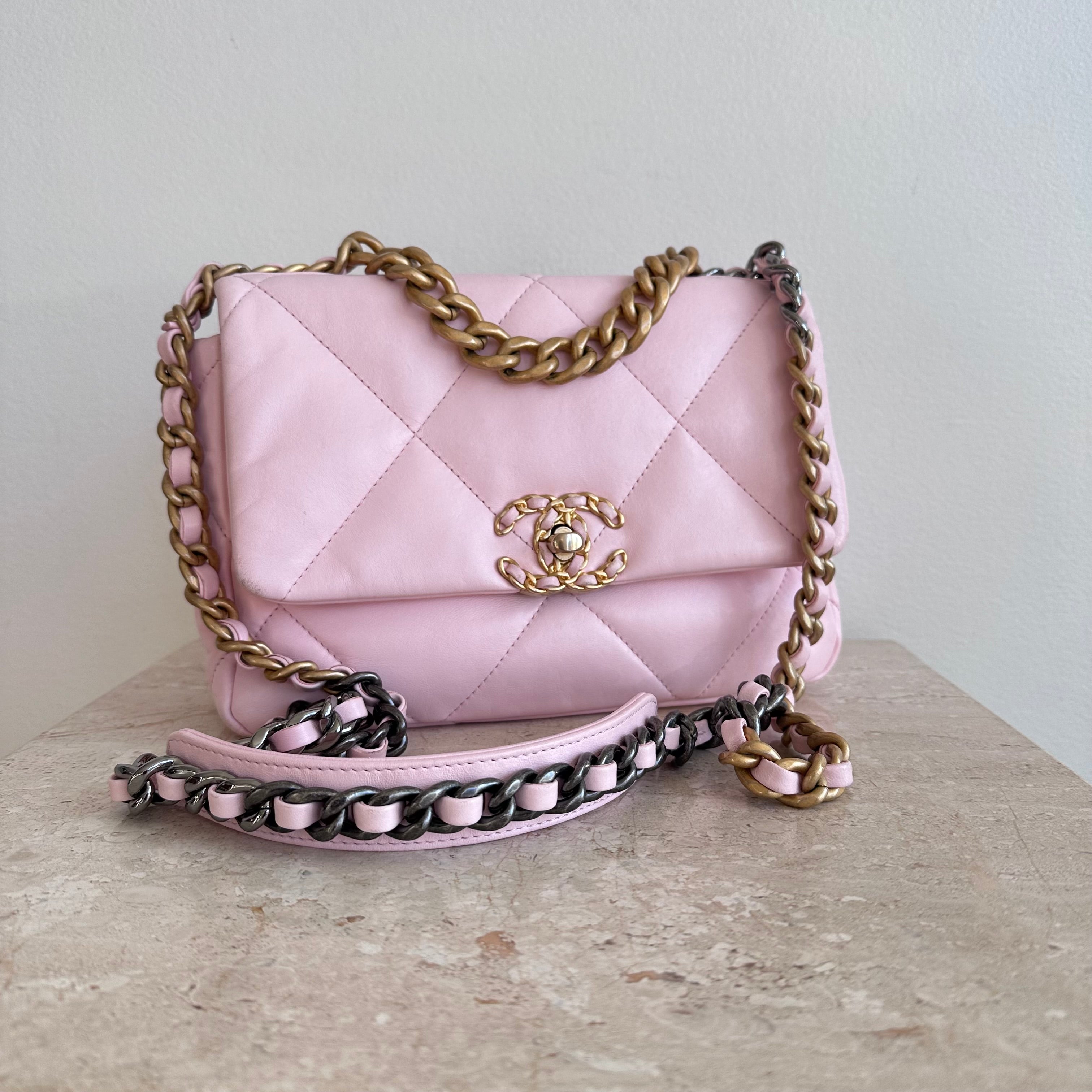 Pre-Owned CHANEL™ 19 Pink Lambskin Handbag