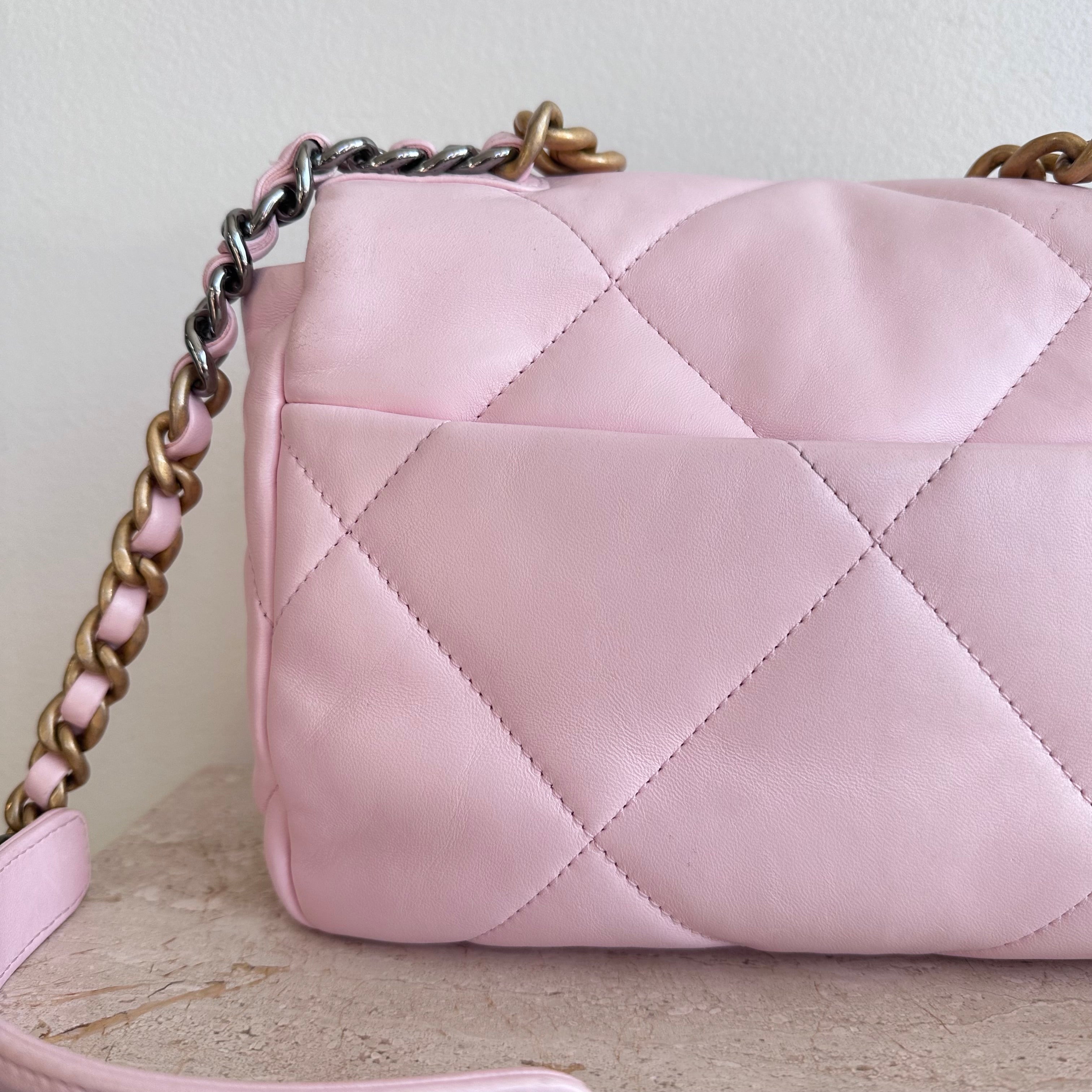 Pre-Owned CHANEL™ 19 Pink Lambskin Handbag