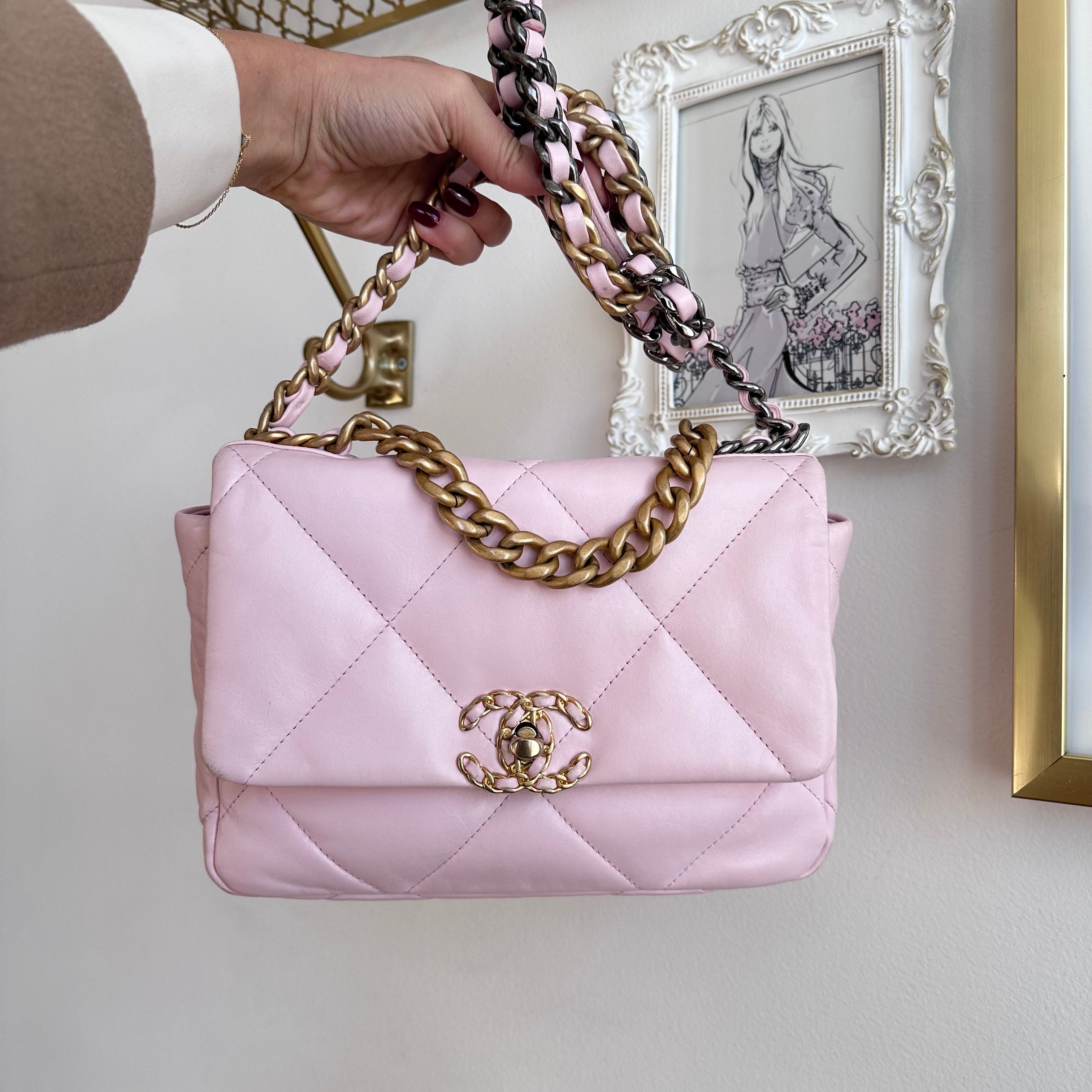 Pre-Owned CHANEL™ 19 Pink Lambskin Handbag