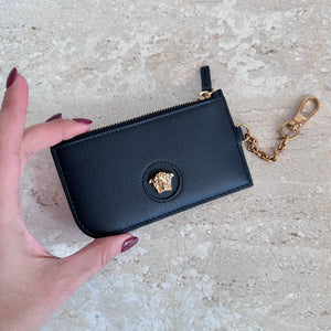 Pre-Owned VERSACE Black Zip Multi Card Case