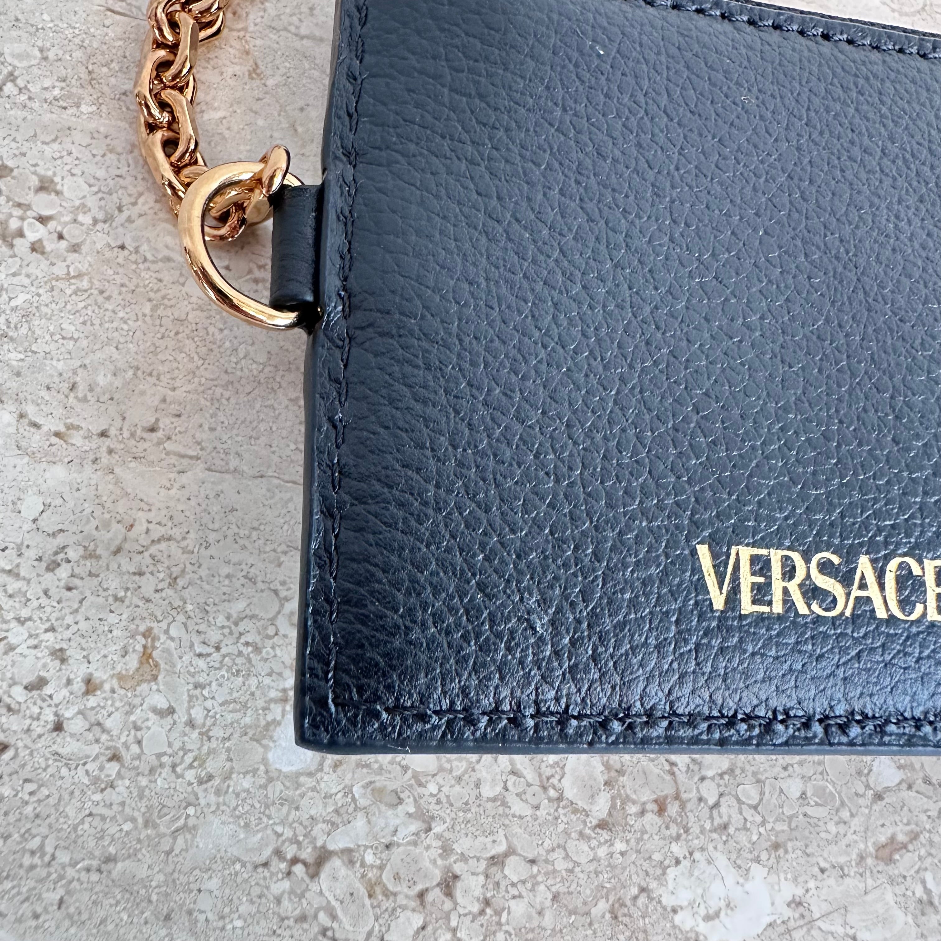 Pre-Owned VERSACE Black Zip Multi Card Case