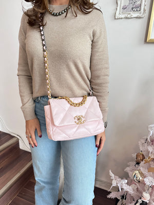 Pre-Owned CHANEL™ 19 Pink Lambskin Handbag