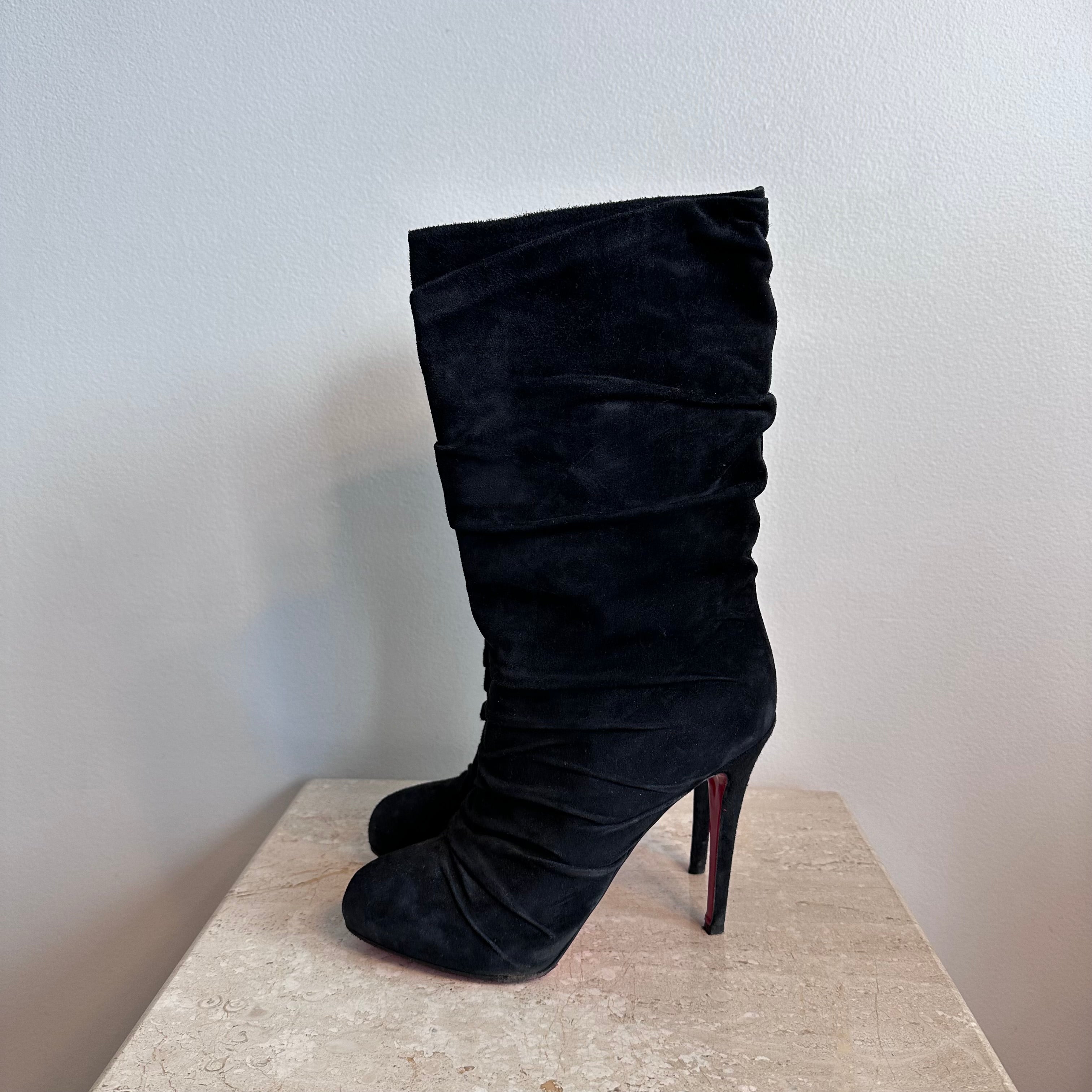 Pre-Owned CHRISTIAN LOUBOUTIN Piros 120 Suede Slouch Boot Size 39.5