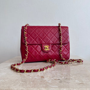 Pre-Owned CHANEL™ Red Lambskin Small Square Flap Bag