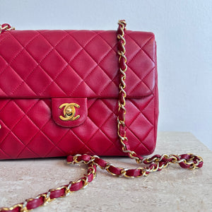 Pre-Owned CHANEL™ Red Lambskin Small Square Flap Bag