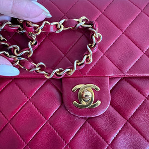 Pre-Owned CHANEL™ Red Lambskin Small Square Flap Bag