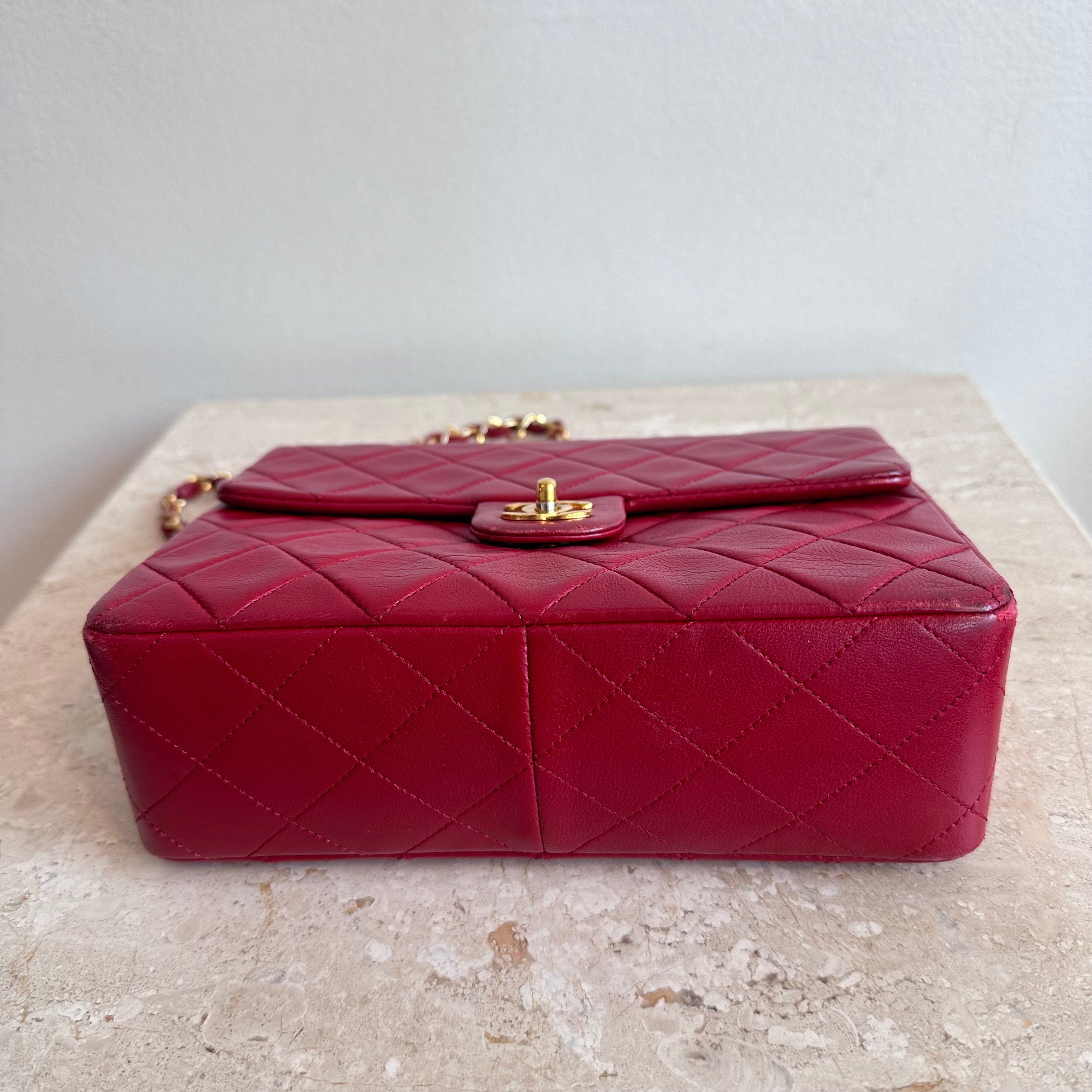 Pre-Owned CHANEL™ Red Lambskin Small Square Flap Bag