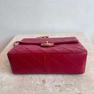 Pre-Owned CHANEL™ Red Lambskin Small Square Flap Bag