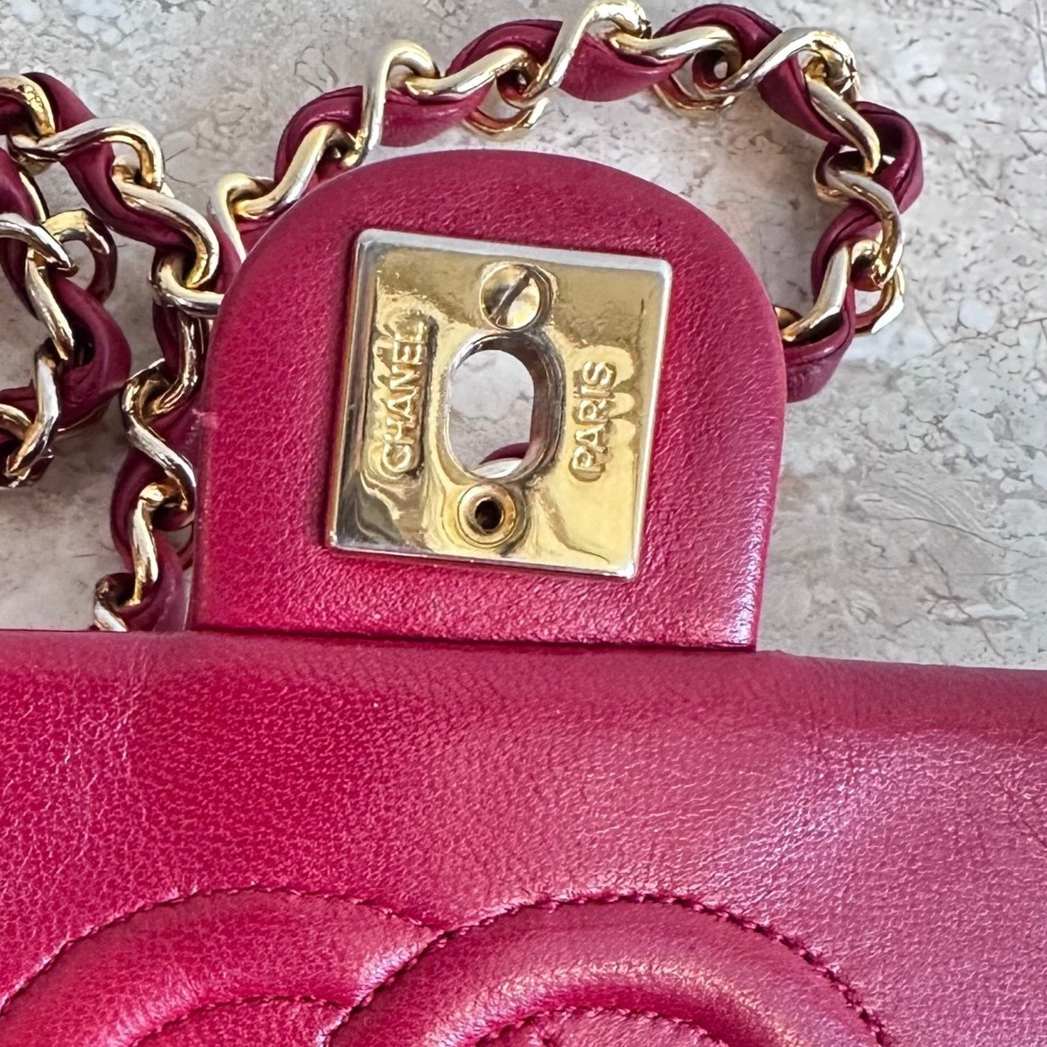 Pre-Owned CHANEL™ Red Lambskin Small Square Flap Bag