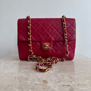 Pre-Owned CHANEL™ Red Lambskin Small Square Flap Bag