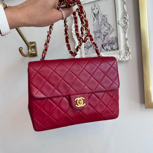 Pre-Owned CHANEL™ Red Lambskin Small Square Flap Bag