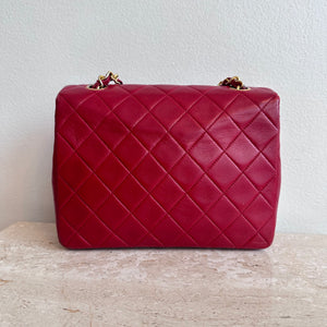 Pre-Owned CHANEL™ Red Lambskin Small Square Flap Bag