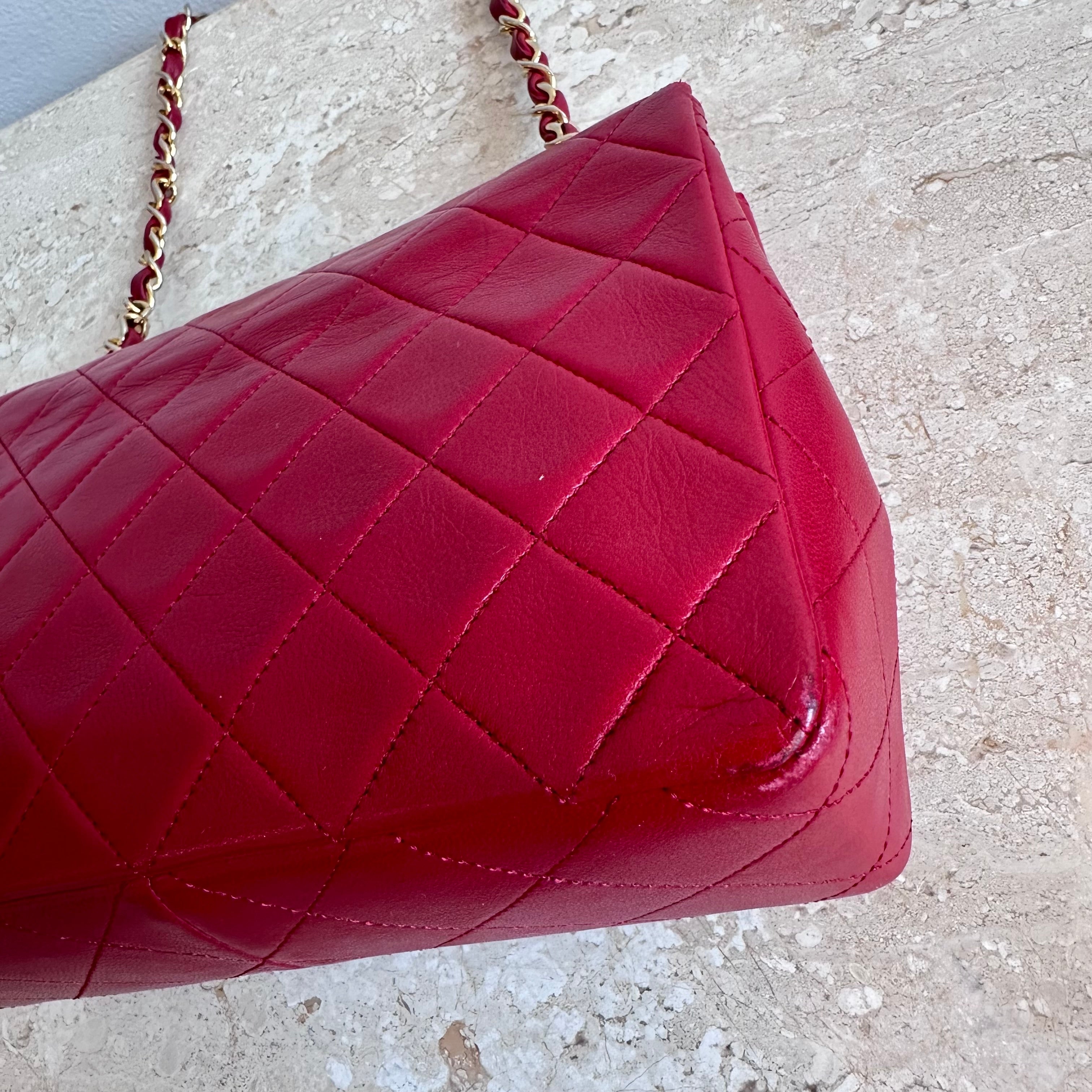 Pre-Owned CHANEL™ Red Lambskin Small Square Flap Bag