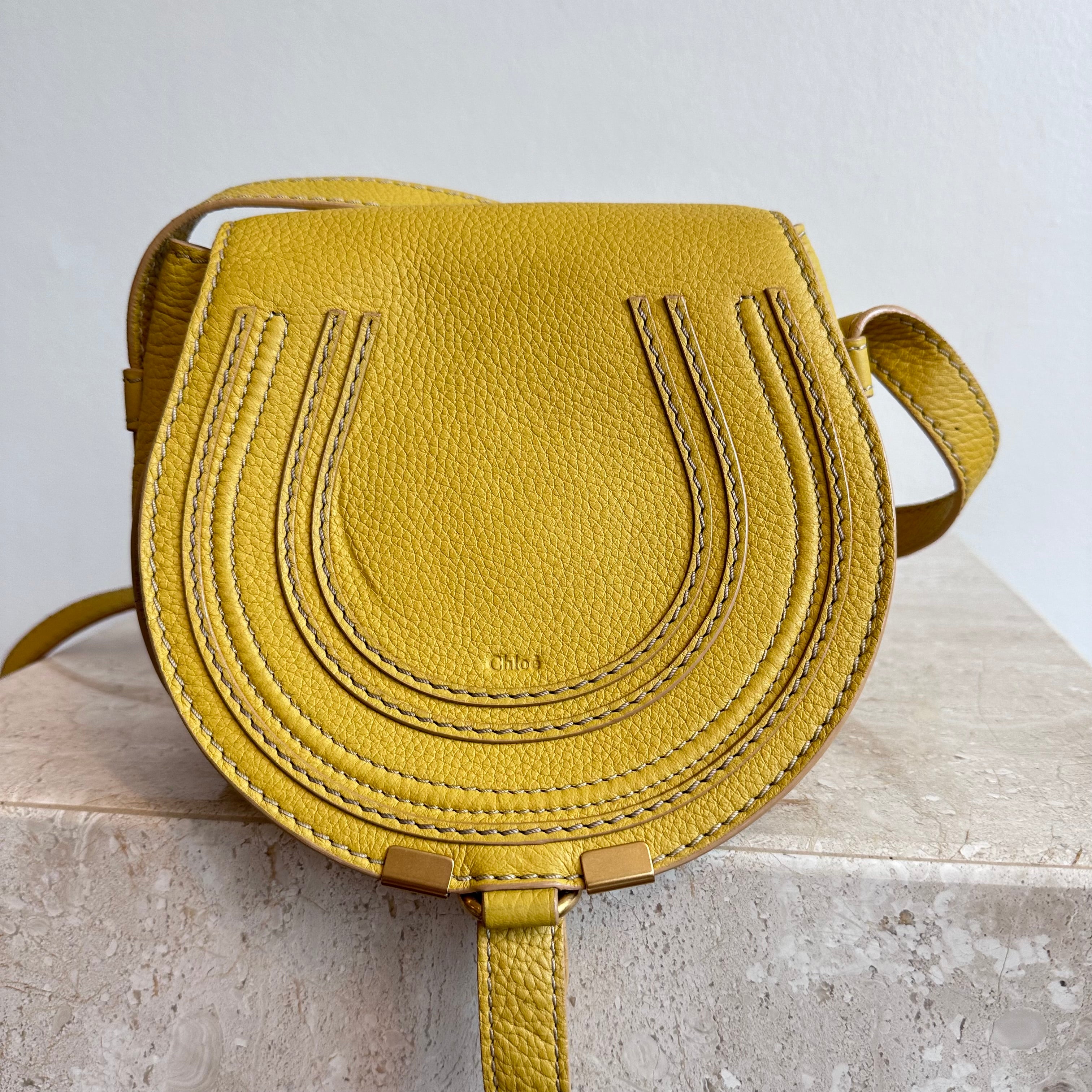 Pre-Owned CHLOE Yellow Marcie Small Saddle Crossbody