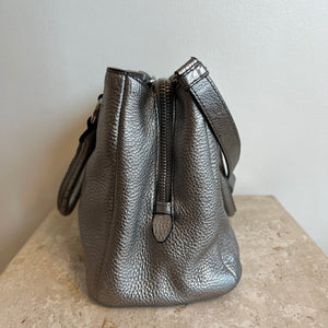 Pre-Owned PRADA Metallic Silver Leather Vitello Daino Tote