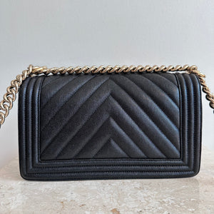 Pre-Owned CHANEL™ Black Medium Chevron Boy Bag