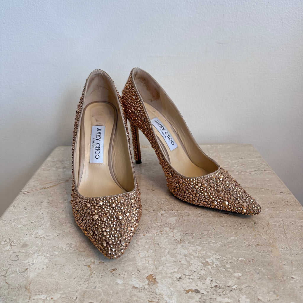 Pre-Owned JIMMY CHOO Gold Glitter Love Pumps 100 Size 37.5