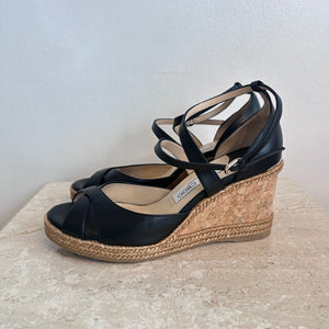 Pre-Owned JIMMY CHOO Alanah Leather Wedge Sandal Size 38