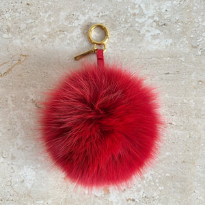 Pre-Owned FENDI Pink and Red Fur PomPom Keyring/Keychain