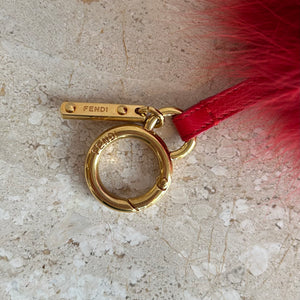 Pre-Owned FENDI Pink and Red Fur PomPom Keyring/Keychain