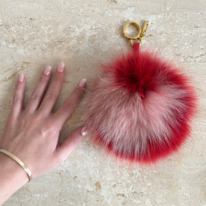 Pre-Owned FENDI Pink and Red Fur PomPom Keyring/Keychain