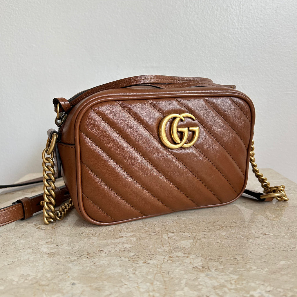 Pre-Owned GUCCI Marmont Brown Mini Shoulder Bag