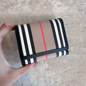 Pre-Owned BURBERRY Lancaster Stripe Black Trifold Wallet