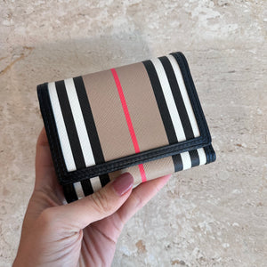 Pre-Owned BURBERRY Lancaster Stripe Black Trifold Wallet