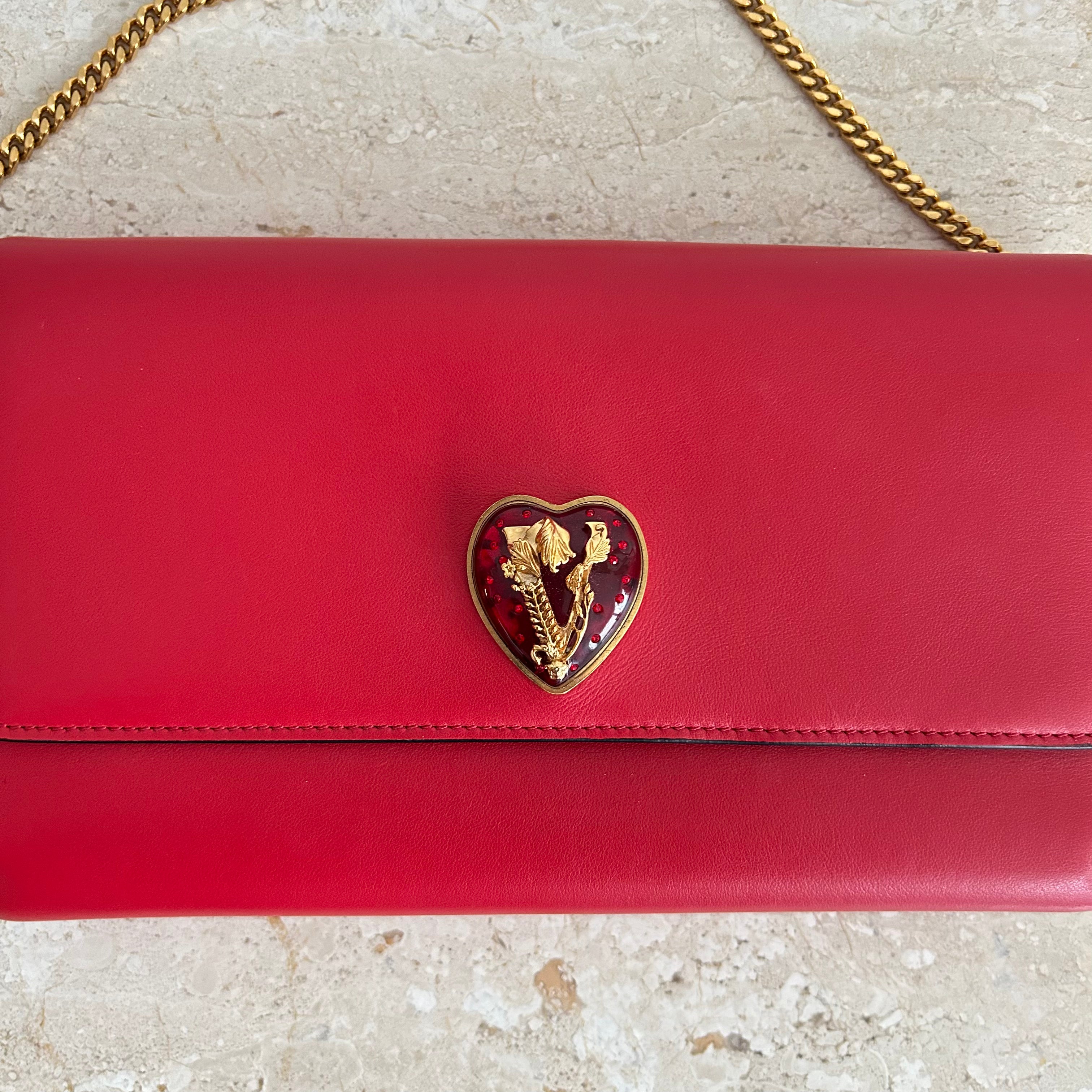 Pre-Owned VERSACE V-Mine Virtus V Heart Flap Clutch