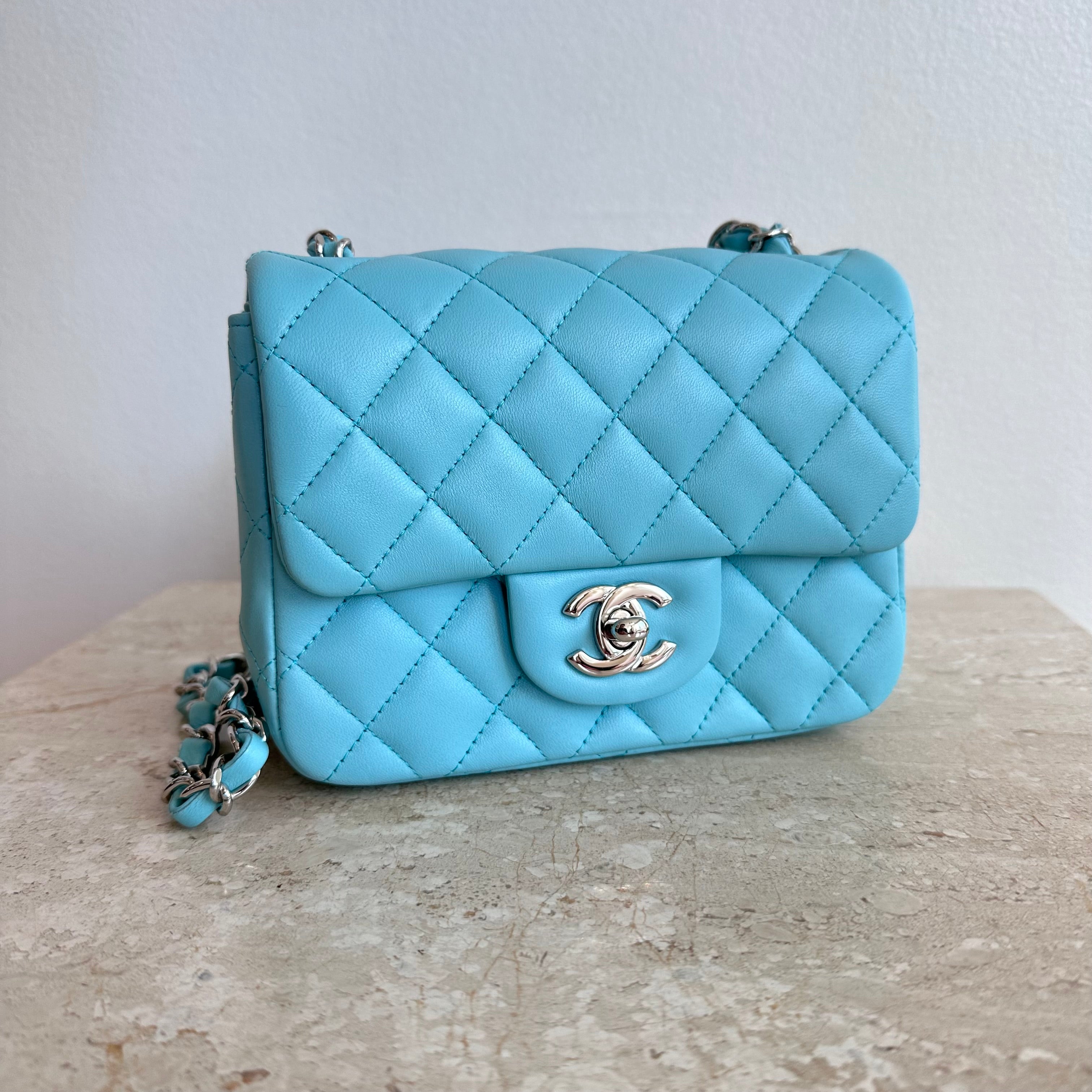 Pre-Owned CHANEL™ Blue Mini Classic Square Bag