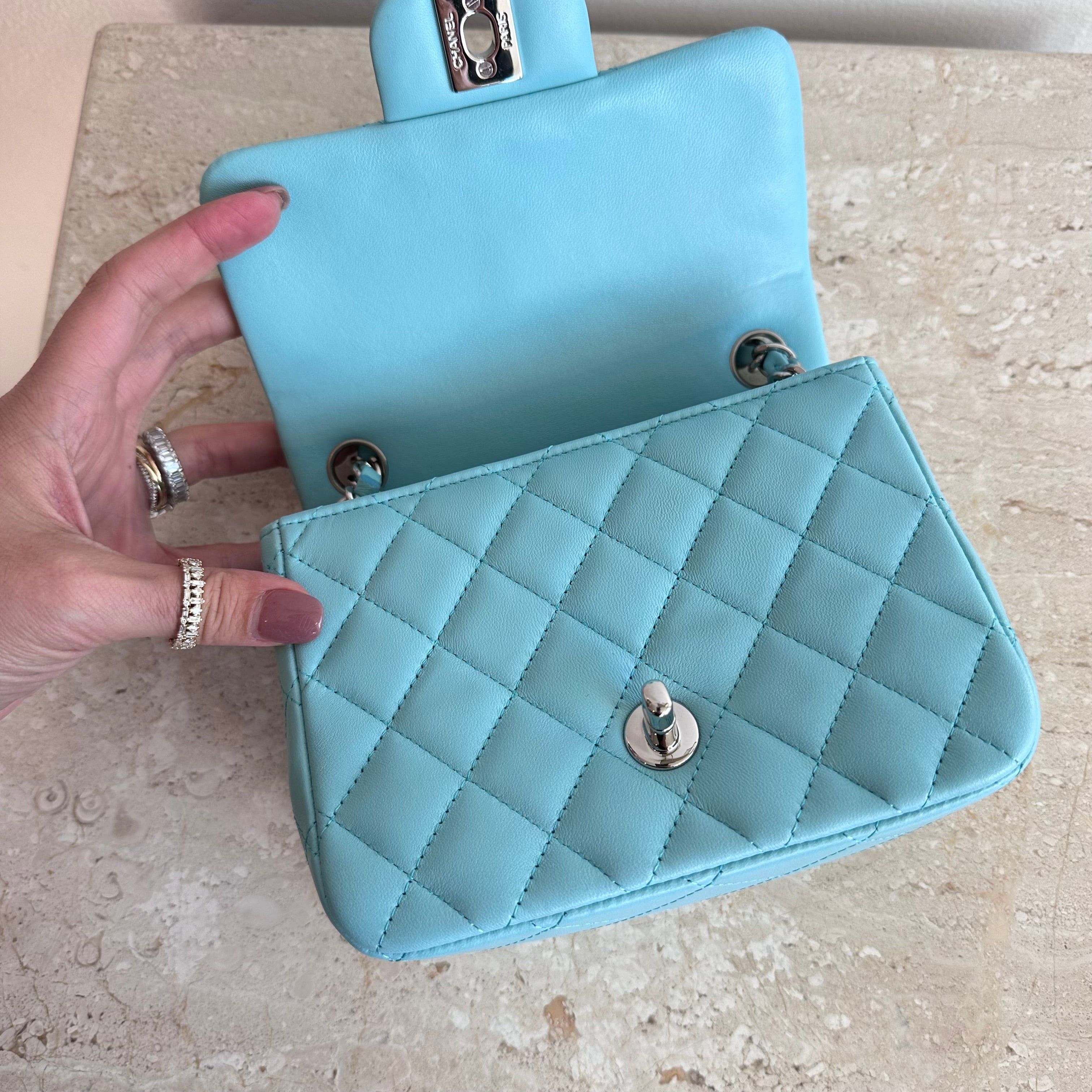 Pre-Owned CHANEL™ Blue Mini Classic Square Bag