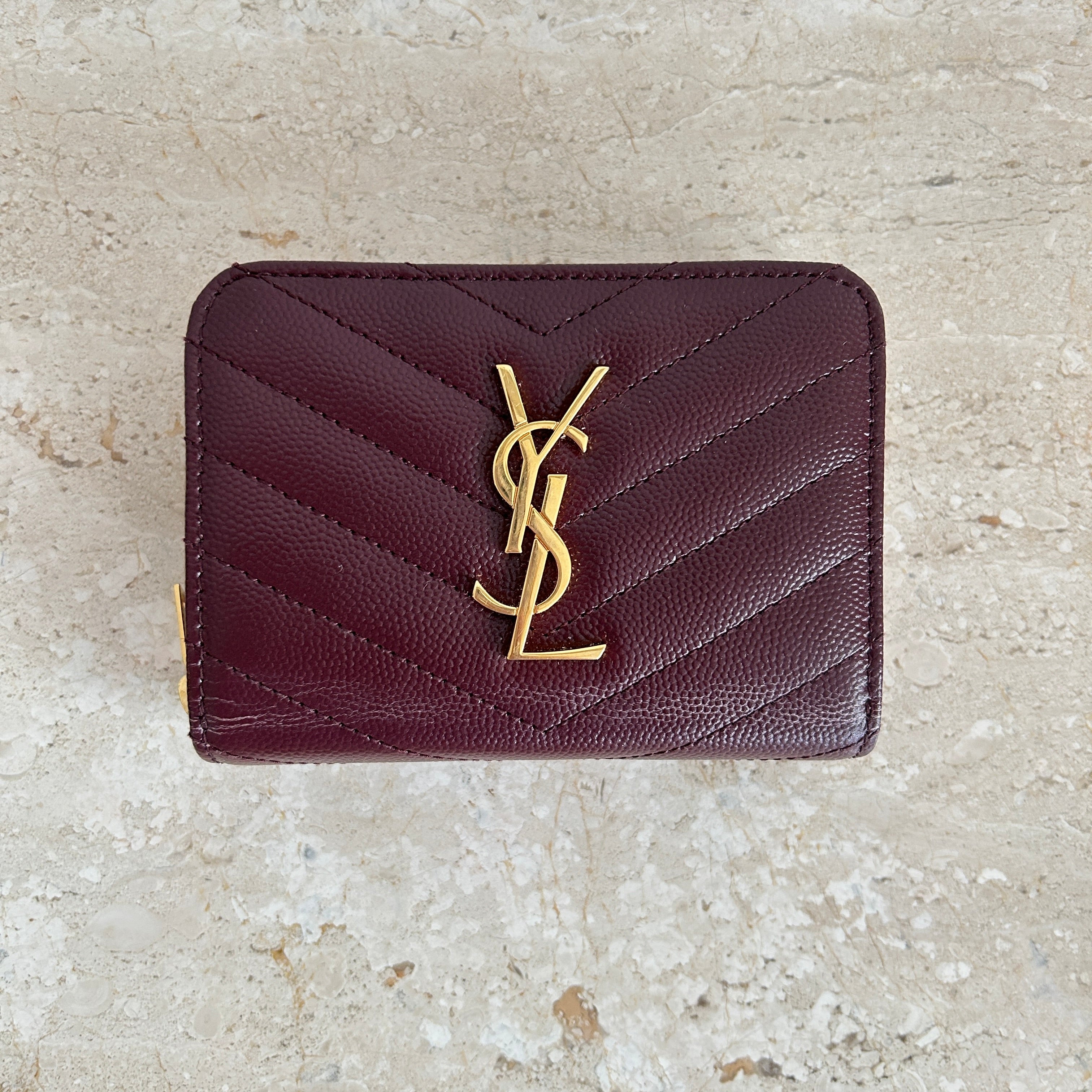 Pre-Owned SAINT LAURENT Cassandre Matelassé Compact Zip Around Wallet