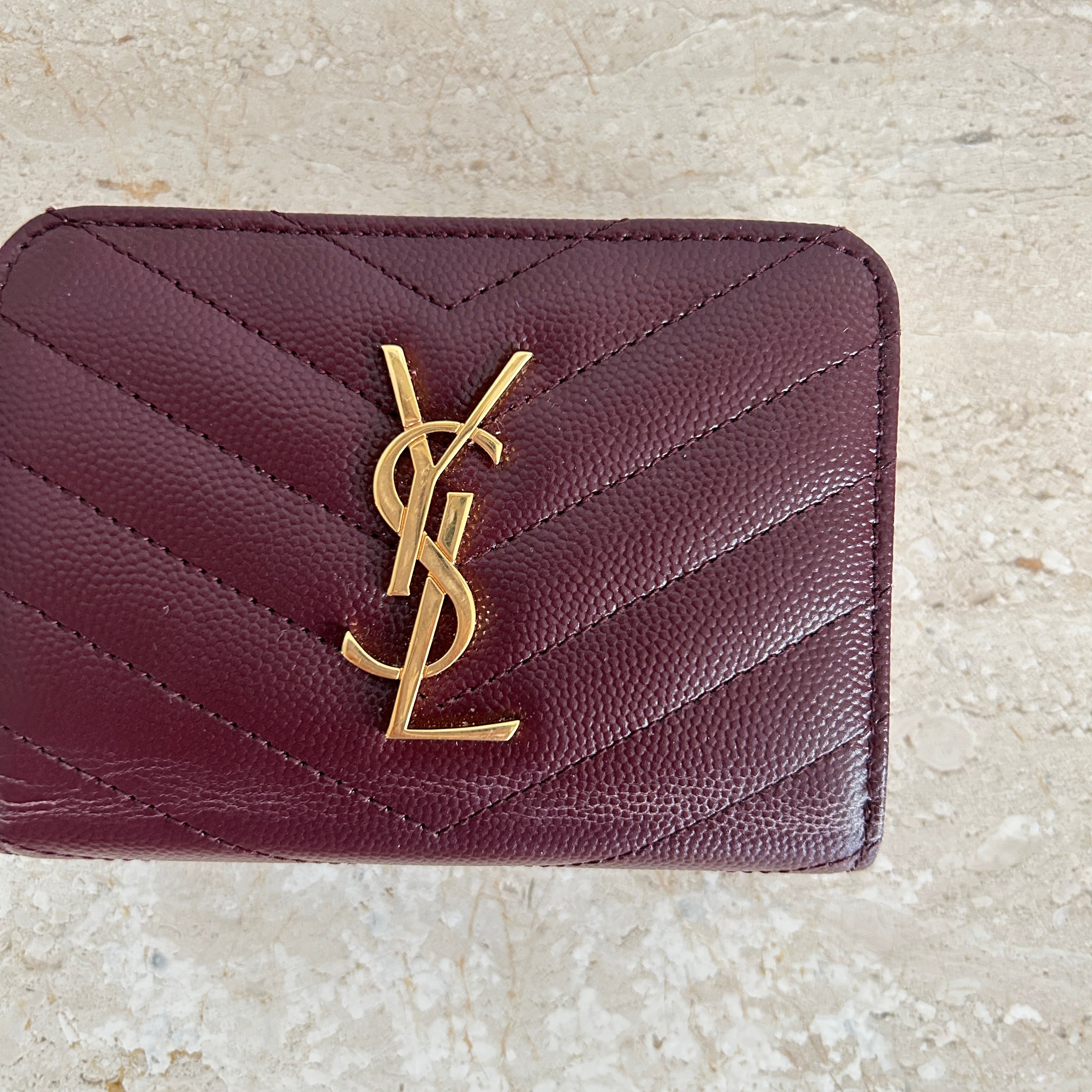 Pre-Owned SAINT LAURENT Cassandre Matelassé Compact Zip Around Wallet