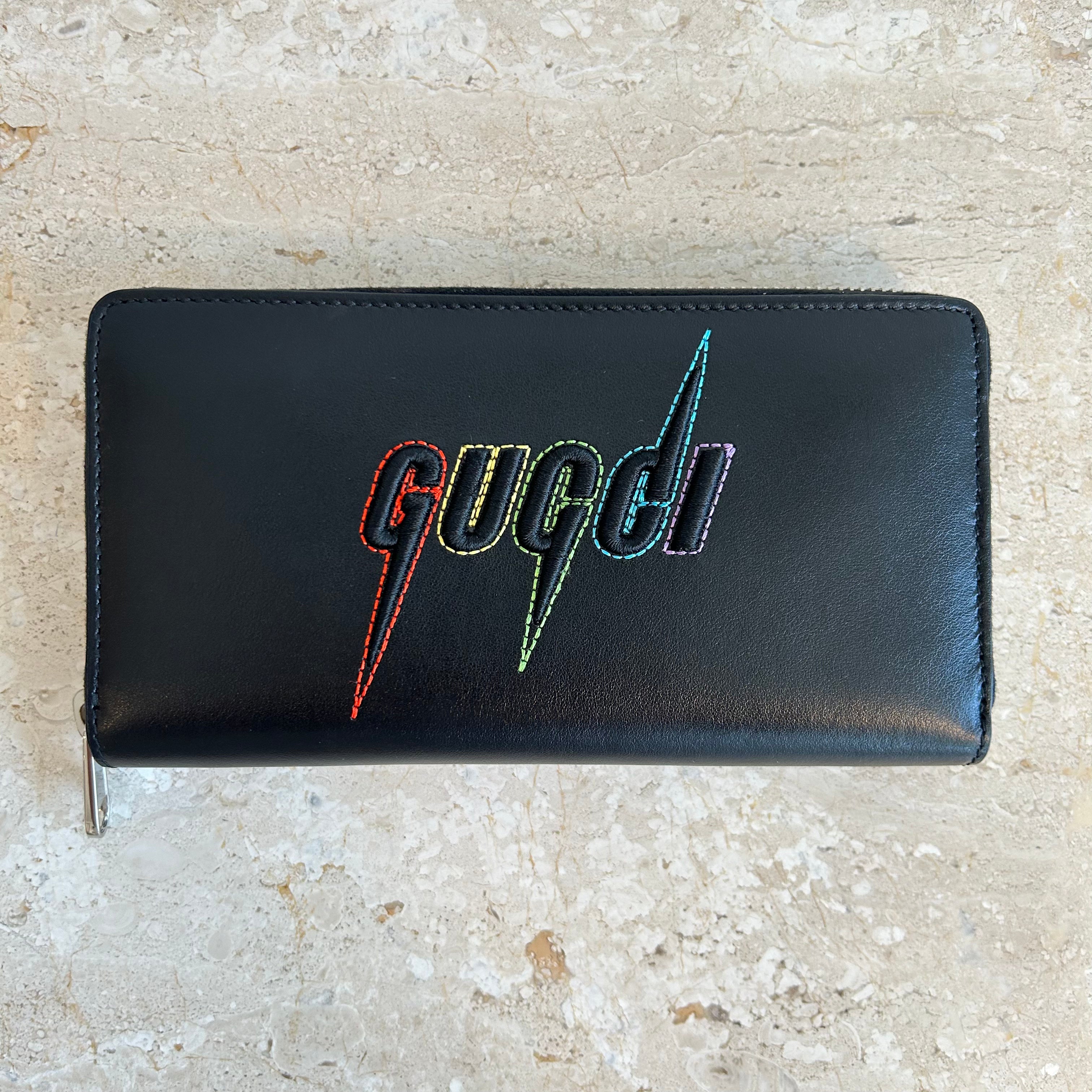 Pre-Owned GUCCI Unisex Black Rainbow Leather Wallet