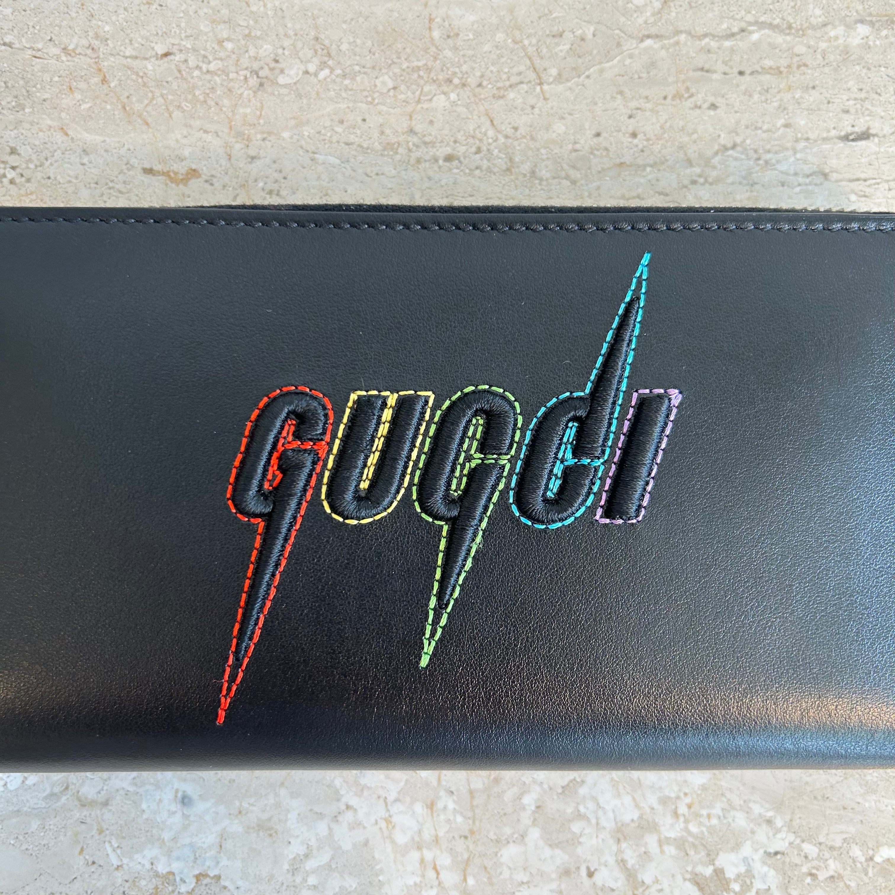 Pre-Owned GUCCI Unisex Black Rainbow Leather Wallet