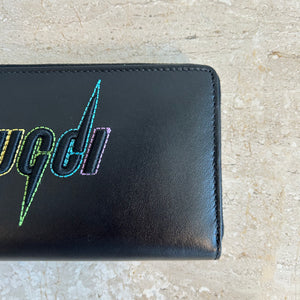 Pre-Owned GUCCI Unisex Black Rainbow Leather Wallet